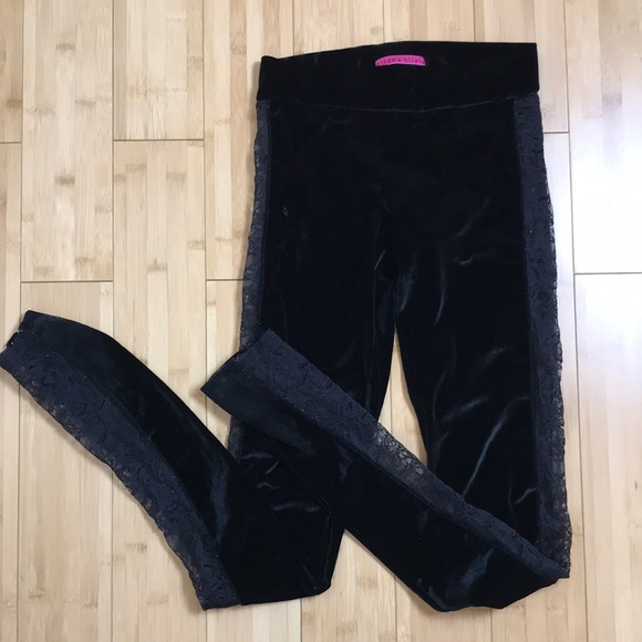 Alice + Olivia Pants - Alice + Olivia Black Velvet & Lace Leggings XS